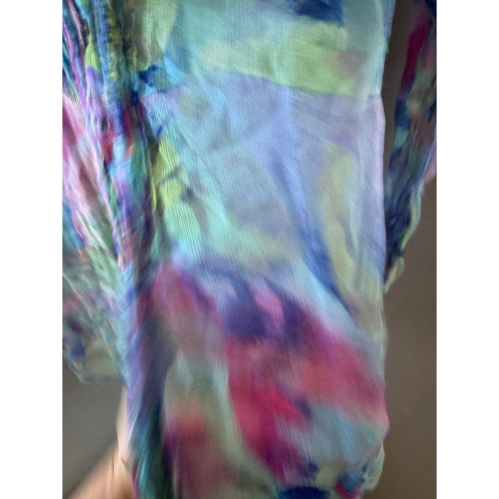 Casual Studio Womens Small Sheer Watercolor Abstract Print Button Up Blouse Blue - Picture 3 of 8